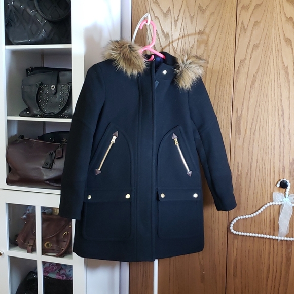 J. Crew Chateau Stadium Cloth Parka 0P Faux Fur - Picture 6 of 8